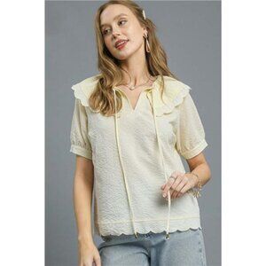 Umgee Peter Pan Collar Short Sleeve Blouse